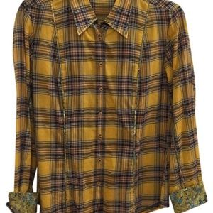 Plaid Button Down w/ Floral Cuff and Collar